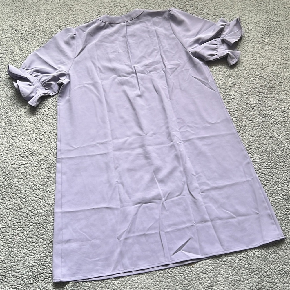 Famulily V Neck Puff Sleeve Solid Loose Fit Casual Summer Flowy Shirt Dress - Picture 9 of 11
